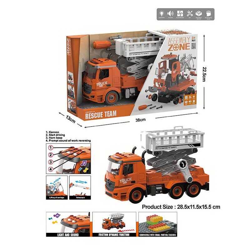 Спецтехніка YW 9092 C (24/2) самоскид, звук, світло, механічне підіймання кузова, інерція, рухомі деталі, викрутка, 2 насадки, в коробці