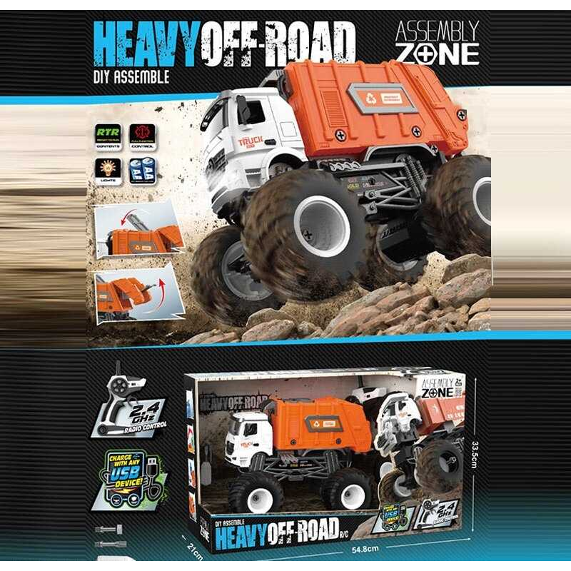 Спецтехніка на радіокеруванні YW 982 D (8) “Сміттєвоз”, довжина 33см, підсвічування фар, рухомі елементи, 2 режими швидкості, великі гумові шини, акум. 7.4V, пульт 2.4 GHz, USB-кабель, викрутка, в коробці