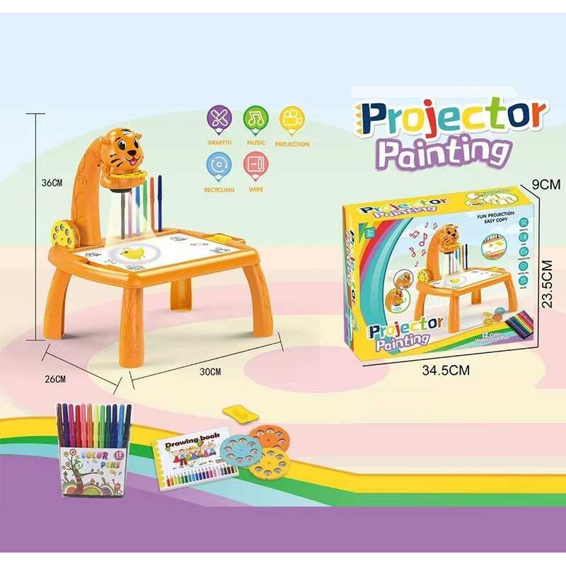 Стіл з проєктором RFY 222-4 (48/2) 3 диски, фломастери, серветка, на батарейках, музика, підсвітка, в коробці