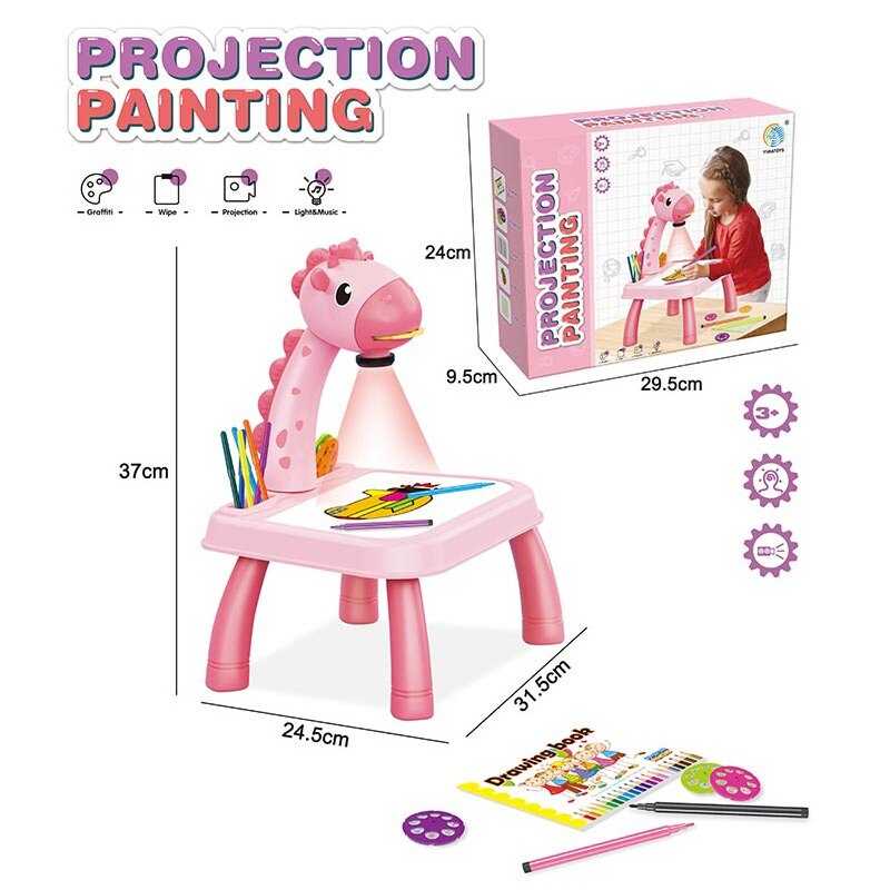 Столик з проєктором YM 2021-6 A (36/2) “Жираф” 3 диски, фломастери, серветка, на батарейках, музика, підсвітка, в коробці