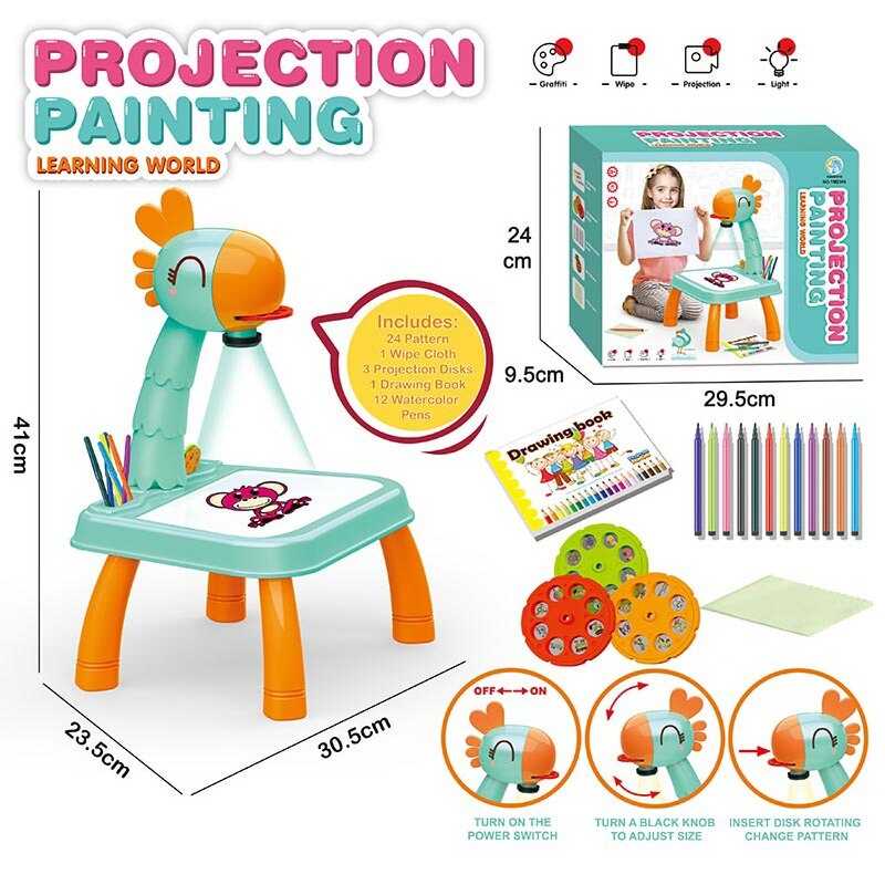 Столик з проєктором YM 2306 (36/2) 3 диски, фломастери, серветка, на батарейках, музика, підсвітка, в коробці
