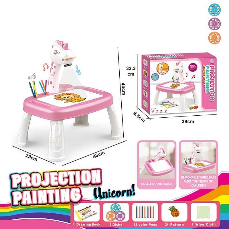 Столик з проєктором YM 62 (24/2) 3 диски, фломастери, серветка, на батарейках, музика, підсвітка, беззвучний режим, в коробці