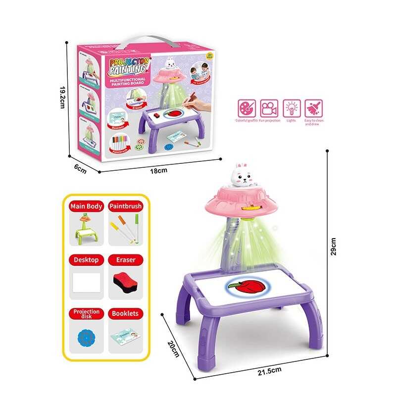 Столик з проєктором ZF 1004 M (60) на батарейках, “Зайчик”, підсвітка, диски, фломастери, в коробці