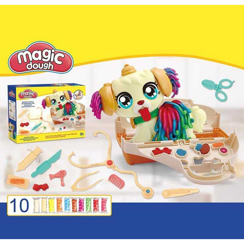 Тісто для ліплення 8636 (36/2) екструдер-песик, медичне приладдя, переноска, 9 кольорів тіста, в коробці