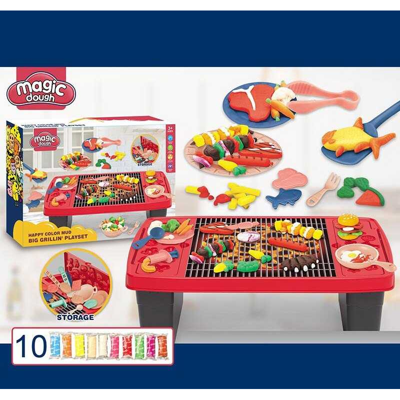 Тісто для ліплення 8638 (18) “Барбекю”, ігровий столик, посуд, 10 кольорів тіста, формочки, в коробці