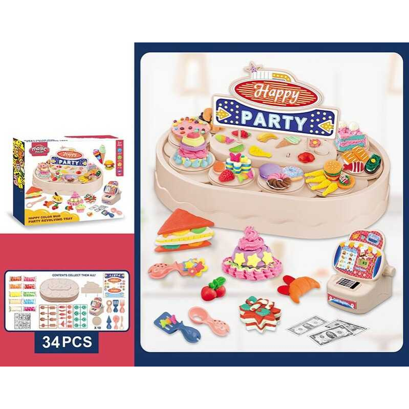 Тісто для ліплення 8639 (24/2) столик, що обертається, 10 кольорів тіста, форми, інструменти, наліпки, касовий апарат, в коробці