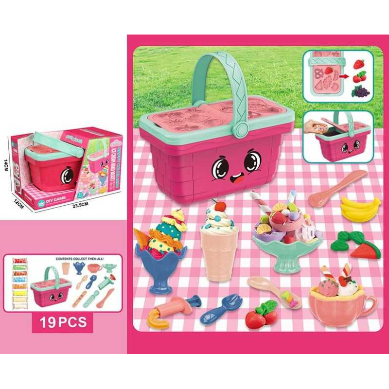 Тісто для ліплення 8673 (54/2) “Морозиво”, 19 елементів, 8 кольорів тіста, молди, кухонне приладдя, у коробці