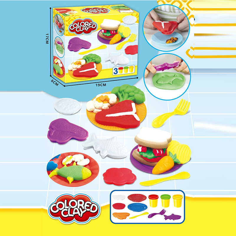 Тісто для ліплення 8820 (96/2) тарілки, вилка, ніж, форми для ліплення, пластилін, в коробці