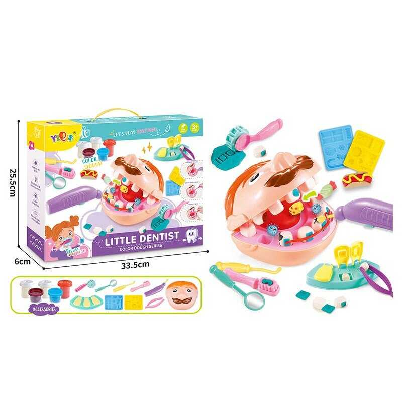 Тісто для ліплення 8852 (36) “Стоматолог”, щелепа,  5 баночок тіста, електрична бормашинка, молди, приладдя для роботи з тістом, в коробці