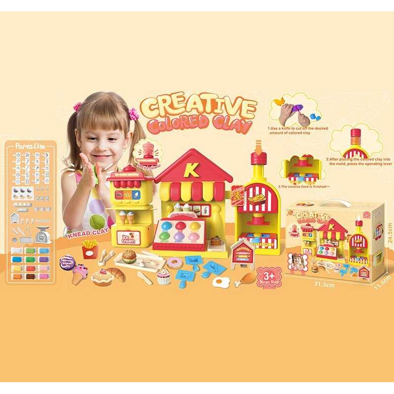 Тісто для ліплення 8902 (18) прес, 12 кольорів тіста, посуд, форми, наліпки, в коробці