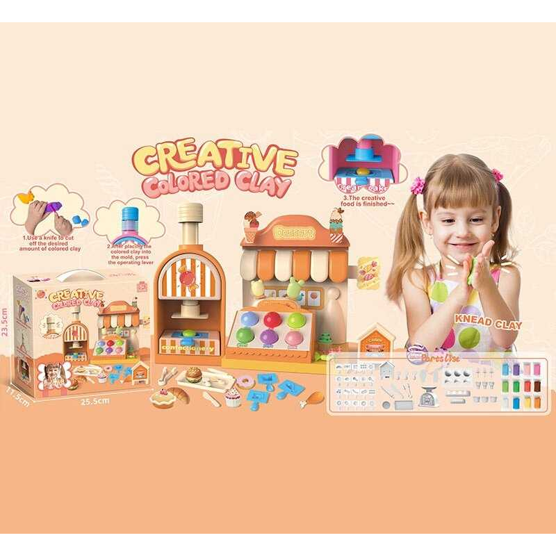 Тісто для ліплення 8904 (24) прес, 12 кольорів тіста, посуд, форми, наліпки, в коробці