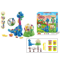 Тісто для ліплення F 012-9 (48/2) “Dino Combination”, 4 кольори, аксесуари та деталі динозавру, в коробці