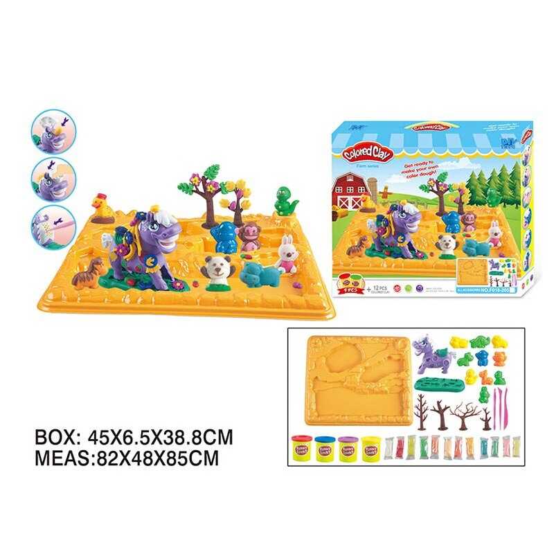 Тісто для ліплення F 018-205 (24/2) “Ферма“, 4 кольори тіста, форми, молди, кінь з екструдером, інструменти, в коробці