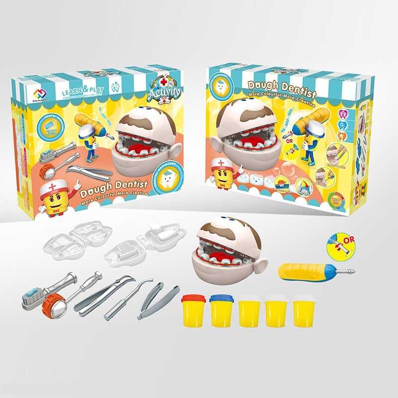 Тісто для ліплення ZY 88 (24/2) “Стоматолог“, бормашина обертається, щелепи чоловічка, інструменти, 5 баночок тіста, 2 форми для ліплення, в коробці