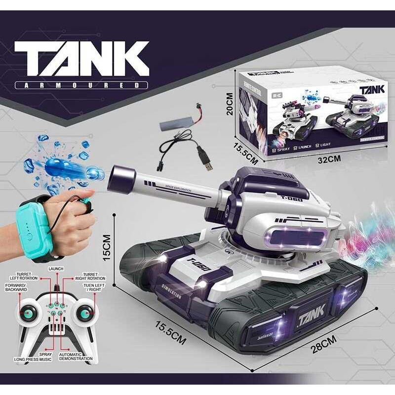 Танк на радіокеруванні 399 D-8 (18) гусеничний хід, світло, звук, парогенератор, стріляє орбізами, обертання на 360°, пульт, браслет, акум. 3.7V, в коробці