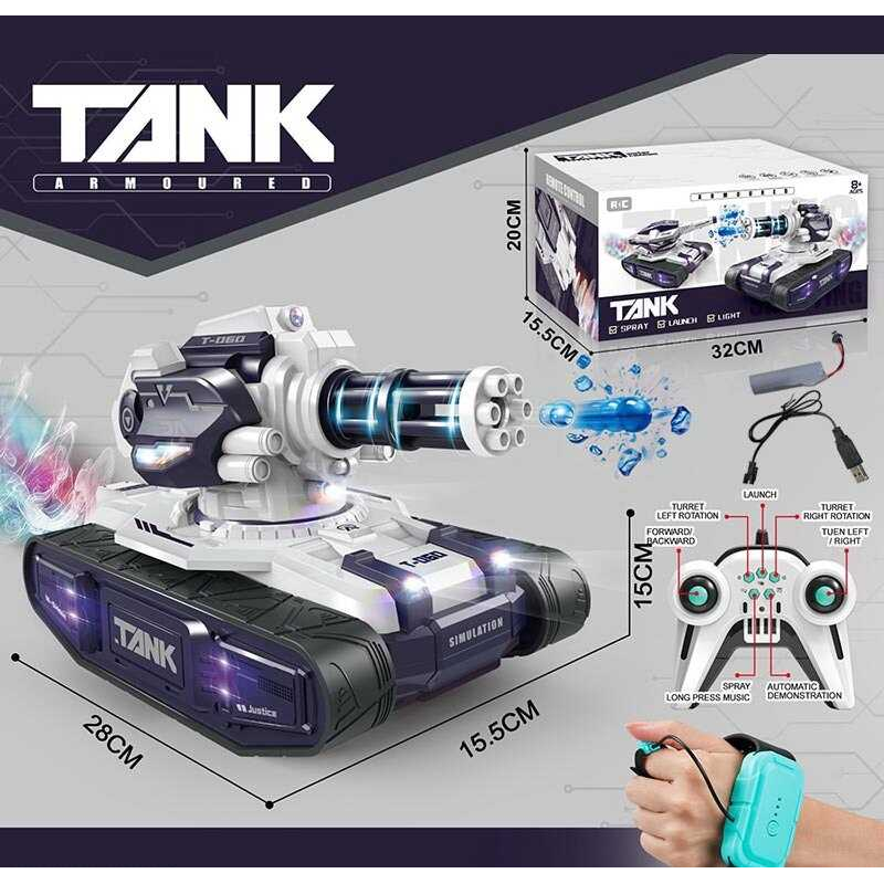 Танк на радіокеруванні 399 D-9 (18) пульт 2.4 GHz, акумулятор 3.7 V, сенсорний браслет, стріляє орбізами, генерує пару, звуки, підсвічування, орбізи, пляшечка, дріт, в коробці