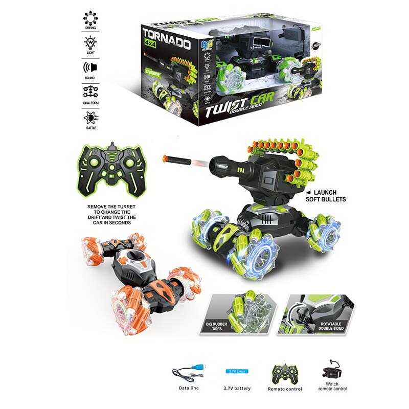 Танк на радіокеруванні DH 666-74 B (24/2) 2 кольори, акумулятор 3.7 V, пульт керування 2.4 Ghz, підсвічування, звуки, стріляє м’якими патронами, роликові колеса, в коробці