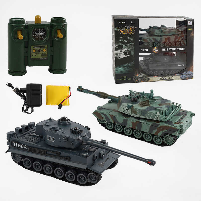 Танковий бій на радіокеруванні 99823 (8/2) 2 танки, акумулятори 4.8 V, пульти 2.4 GMHz, звуки, підсвічування, гумові гусені, рухлива башта, в коробці Танковий бій на радіокеруванні 99823 (8/2) 2 танки, акумулятори 4.8 V, пульти 2.4 GMHz, звуки, підсвічування, гумові гусені, рухлива башта, в коробці