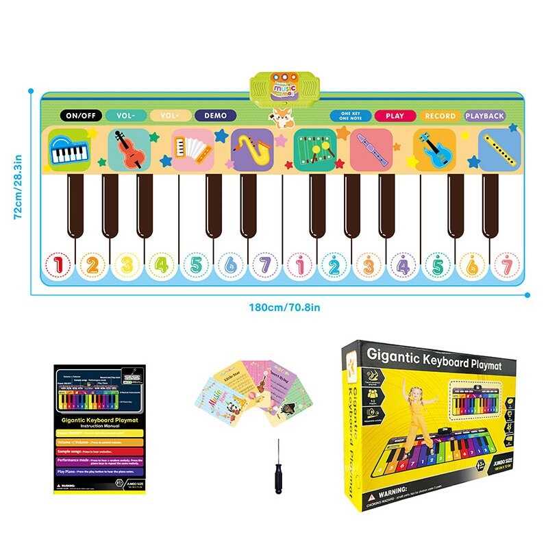 Танцювальний килимок 638-22 (12) 180 х 4 х 72 см, на батарейках, музичні інструменти, ноти, запис, режим пам“яті, музика, в коробці