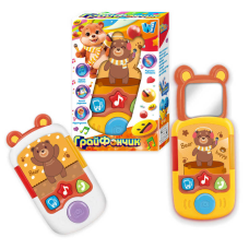 Телефон “Грайфончик“ 80603 (48) “WToys“, 2 кольори, ОЗВУЧУВАННЯ УКРАЇНСЬКОЮ МОВОЮ, звук, підсвічування, казки, пісні, висувне дзеркальце, в коробці