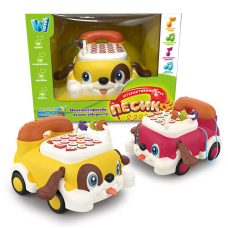 Телефон-каталка 26464 (36) “WToys“, ОЗВУЧУВАННЯ УКРАЇНСЬКОЮ МОВОЮ, підсвічування, 10 пісень, 10 казок, 15 загадок, 10 скоромовок, колесо вільного ходу, в коробці