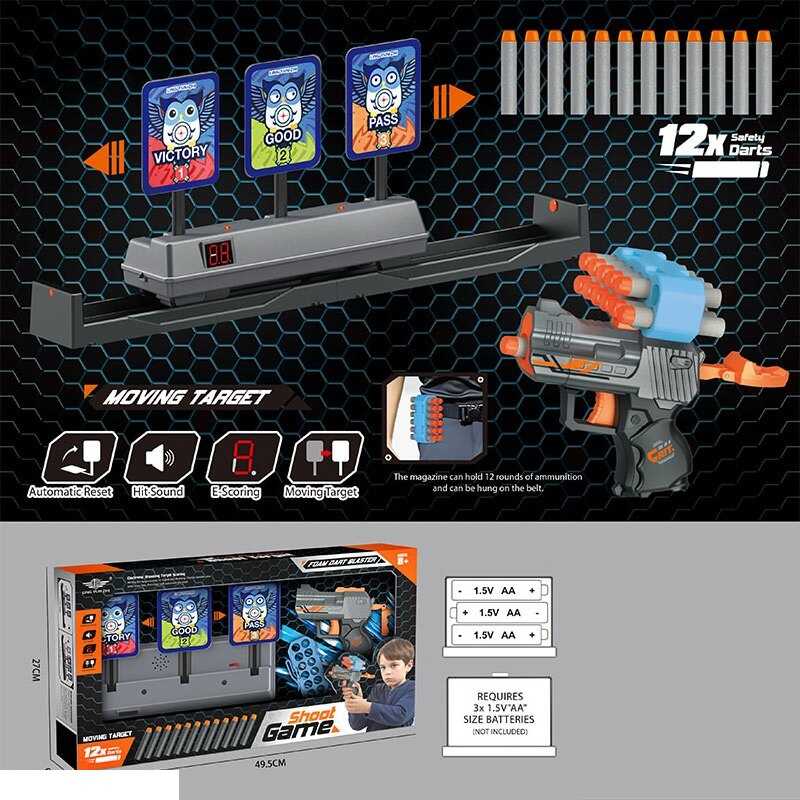 Тир LZ 087 (18) механічний пістолет, 12 м’яких патронів, електронна мішень, підсвічування, звуки, автоматично рахує влучання, рухається, в коробці Тир LZ 087 (18) механічний пістолет, 12 м’яких патронів, електронна мішень, підсвічування, звуки, автоматично рахує влучання, рухається, в коробці