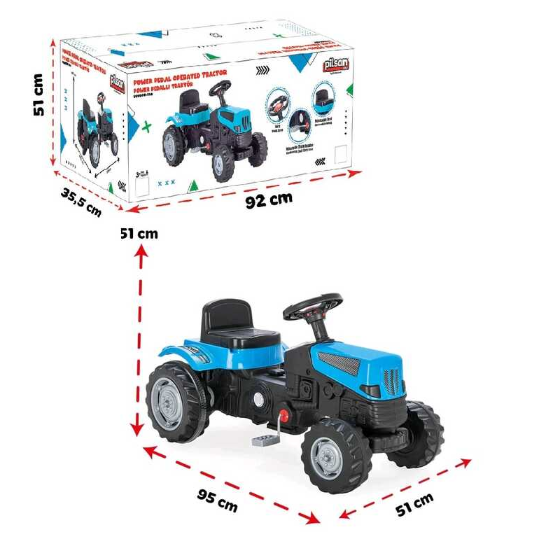 Трактор 07-324 (1) “Pilsan“, пискавка на кермі, гумові накладки на колеса, регульована посадка сидіння, інструкція, в коробці
