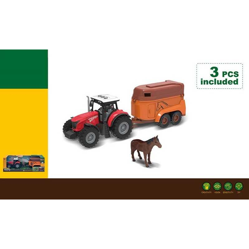 Трактор 550-36 K (36/2) підсвічування, звуки транспорту, інерція, гумові колеса, фігурка коня, причіп від’єднується, в коробці
