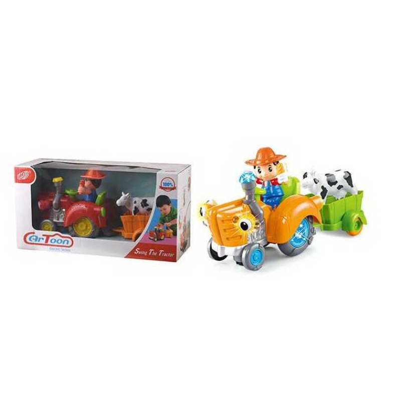 Трактор з причепом HD 963 (24) світло, мелодія, колесо вільного руху, знімний причіп, фігурка корови, в коробці
