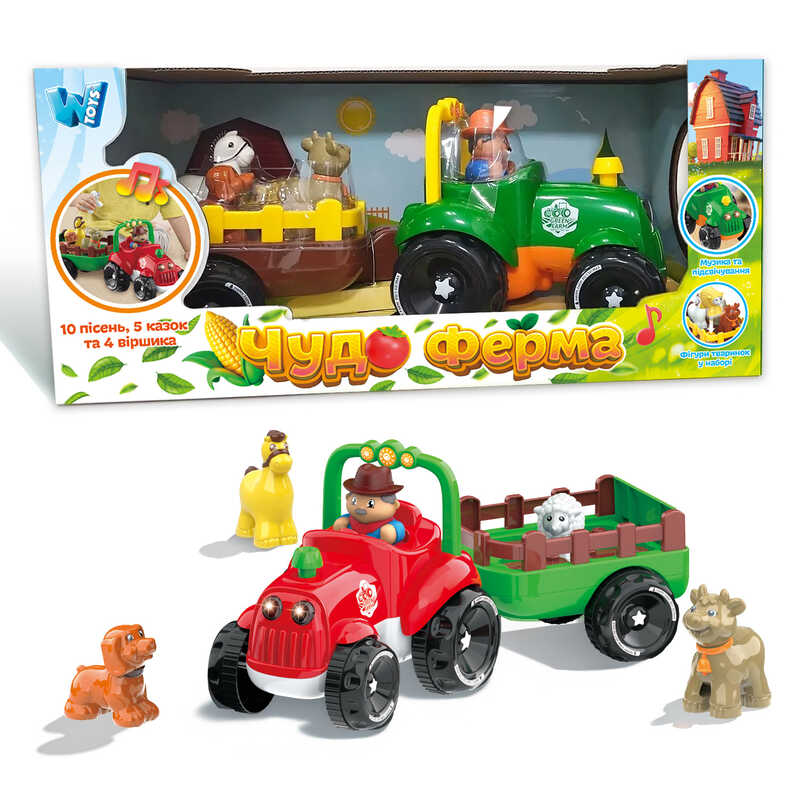 Трактор музичний 37586 (12/2) “WToys“, ОЗВУЧУВАННЯ УКРАЇНСЬКОЮ МОВОЮ, підсвічування фар, віршики, казки, пісні, назви і звуки тварин, рух вперед, в коробці
