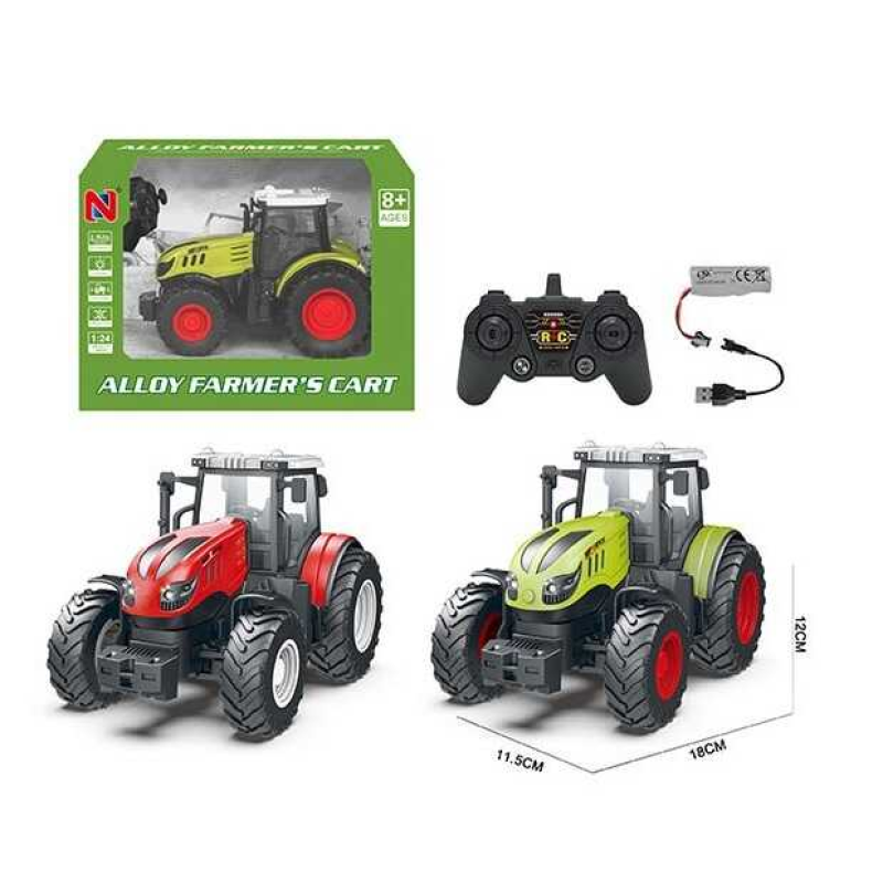 Трактор на радіокеруванні 99-57 A (36) 2 кольори, масштаб 1:24, металопластик, гумові шини, підсвічування, акум. 3.7V, пульт 2.4G, USB-кабель, режим демонстрації, в коробці