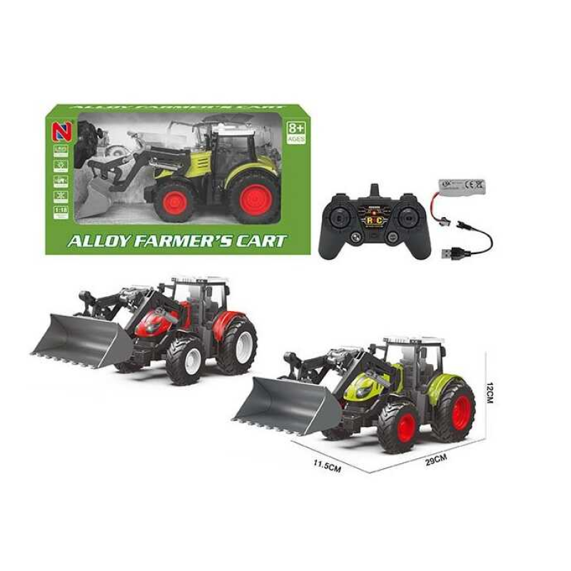 Трактор на радіокеруванні 99-57 B (24) 2 кольори, масштаб 1:18, металопластик, гумові шини, підсвічування, акум. 3.7V, пульт 2.4G, USB-кабель, режим демонстрації, в коробці