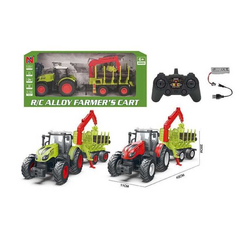 Трактор на радіокеруванні 99-59 B (16) 2 кольори, масштаб 1:18, металопластик, причіп, гумові шини, підсвічування, акум. 3.7V, пульт 2.4G, USB-кабель, режим демонстрації, в коробці