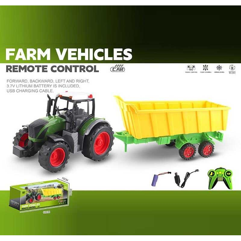 Трактор на радіокеруванні YJ 142-15 (15) акумулятор 3.7. V, USB кабель, пульт керування, масштаб 1:16, причіп, в коробці