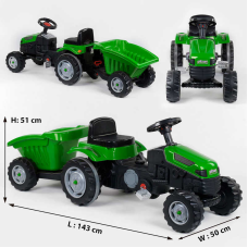 Трактор педальний з причепом Pilsan 07-316 GREEN (1) клаксон на кермі, сидіння регульоване, задні колеса з гумовими накладками, в коробці