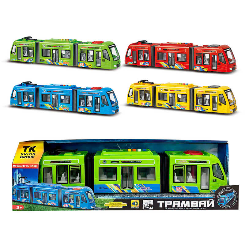 Трамвай 60147 (48/2) “АвтоЕксперт“, 4 кольори, ОЗВУЧУВАННЯ УКРАЇНСЬКОЮ МОВОЮ, пісні, віршики, звук транспорту, правила дорожнього руху, підсвічування, дверцята відчиняються, масштаб 1:16, в коробці, ВИДАЄТЬСЯ ТІЛЬКИ МІКС ВИДІВ