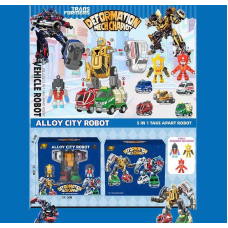 Трансформер 1986-217 (48) 5 машинок, металопластик, інерційні механізми, гумові шини, рухливі елементи, фігурки героїв, в коробці