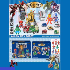 Трансформер 1986-219 (48) 5 машинок, металопластик, інерційні механізми, гумові шини, рухливі елементи, фігурки героїв, в коробці