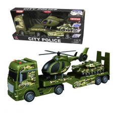 Трейлер 666-70 F (9) “Військова машина”, звуки, підсвічування, інерція, гумові шини, машинка, гвинтокрил, в коробці