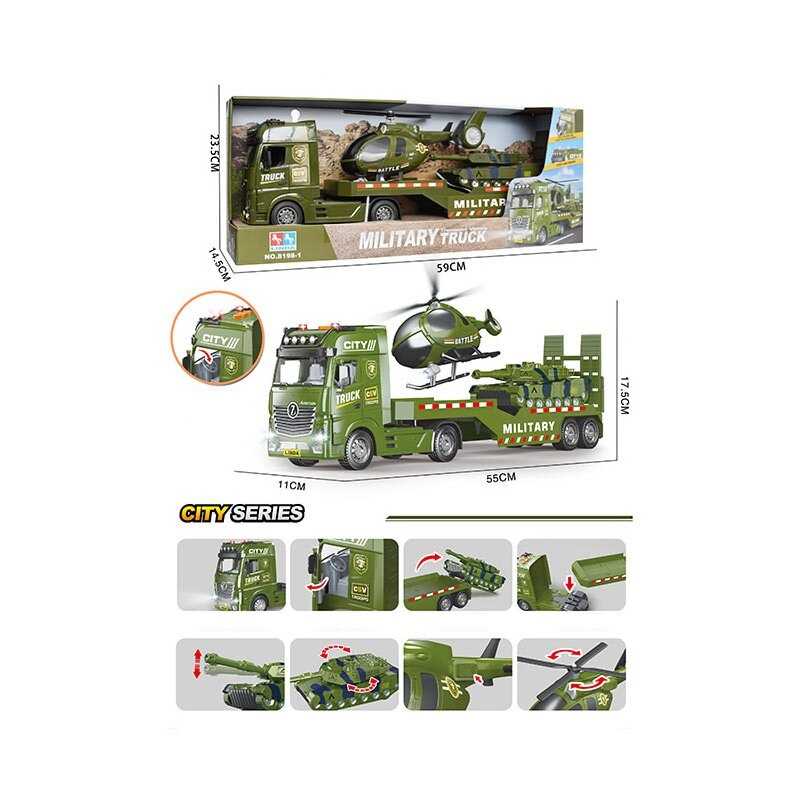 Трейлер 8198-1 (9) звук, підсвітка фар, батарейки, інерція, гелікоптер, танк, рухомі елементи в коробці