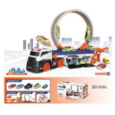 Трейлер E 7007 Штрих = 60267 (12) 2 металопластикових машинки, трек, запускач, гараж, в коробці