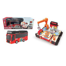 Трейлер із треком SJ 680 A-1 (12) 3 машинки, звуки, мелодії, підсвічування, кермо, рухливі елементи, механічний підіймальний кран, коробці