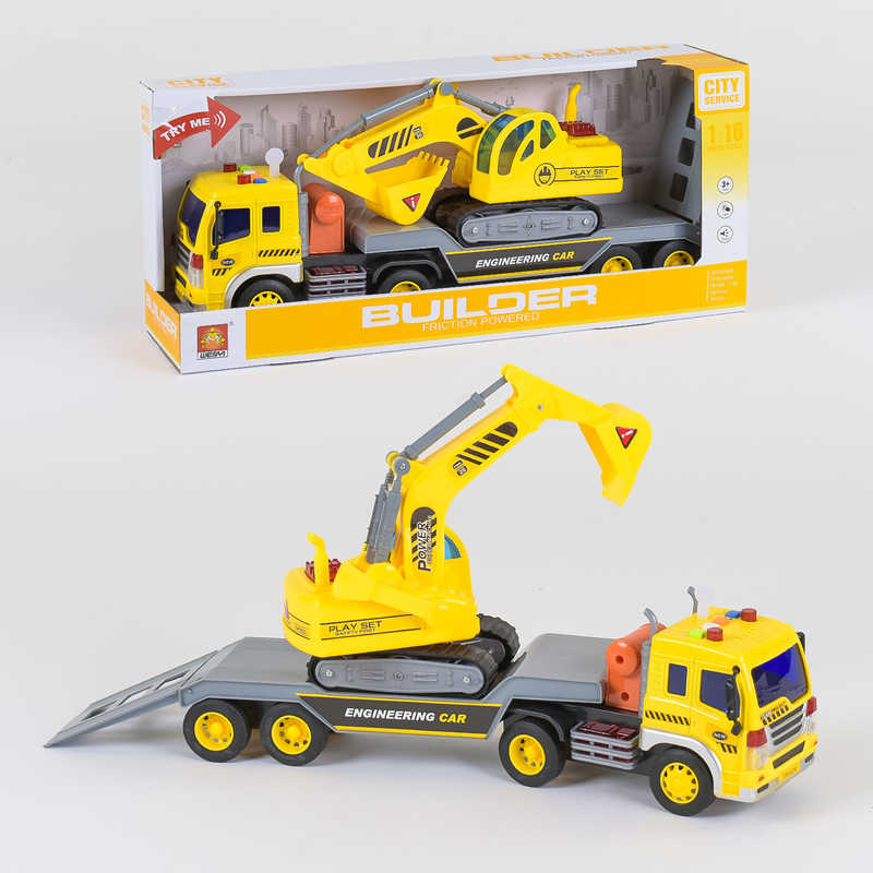 Трейлер з екскаватором WY 571 A (18) інерція, світло, звук, в коробці