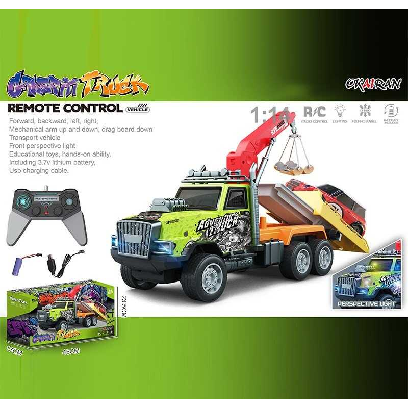 Трейлер на радіокеруванні YJ 141-1 (24)  “Евакуатор”, масштаб: 1:14, акумулятор 3.7 V, пульт, USB - кабель, підсвічування, машинка, рухомі елементи, в коробці