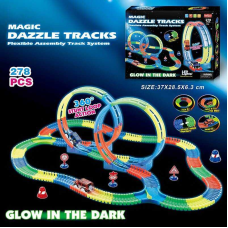 Трек 127 (36/2) 278 деталей,  машинка на батарейках, підсвічування, неоновий трек, в коробці