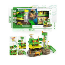 Трек 32-3 (18) трирівневий, механічний підіймач, 4 мінімашинки, вертоліт, фігурка динозавра, в коробці     