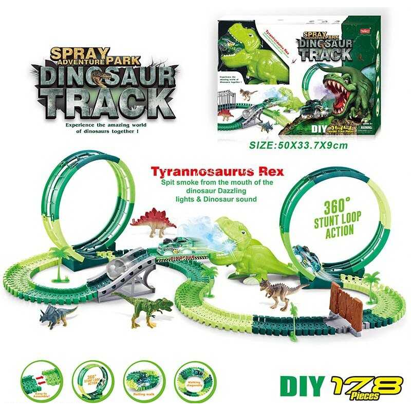 Трек 352 (18/2) світло, звук, дино майданчик, 178 елементів, довжина треку 488 см, аксесуари, в коробці