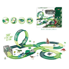 Трек 358 (18/2) 225 деталі, машинка на батарейках, підсвічування, 4 фігурки динозаврів, в коробці