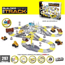 Трек 388 (24/2) 297 деталей, “Будівельна техніка”, машинка на батарейках, підсвічування, декорації, в коробці