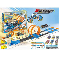 Трек 652 J3 (36/2) 40 елементів, 4 металопластикові машинки, запускачі, наліпки, декоративні елементи, в коробці